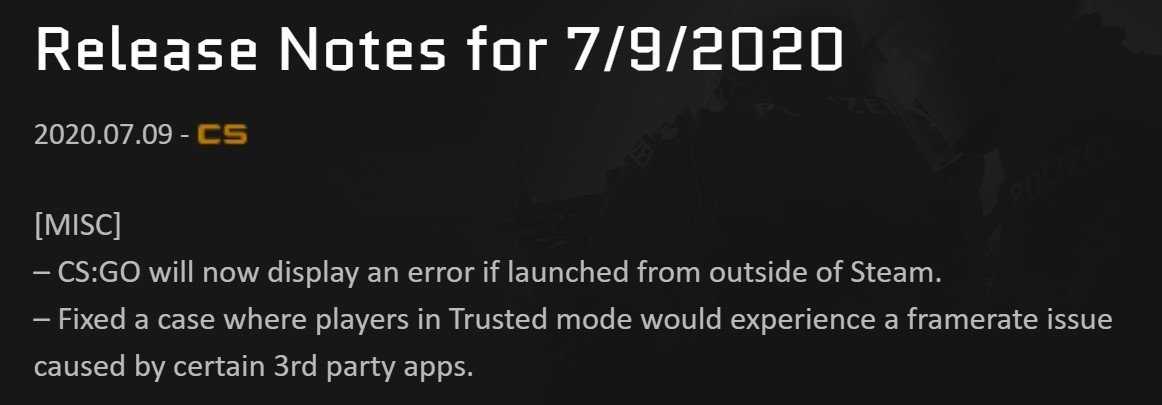 В июле 2020 года разработчики Counter-Strike: Global Offensive CS: GO внесли ряд изменений